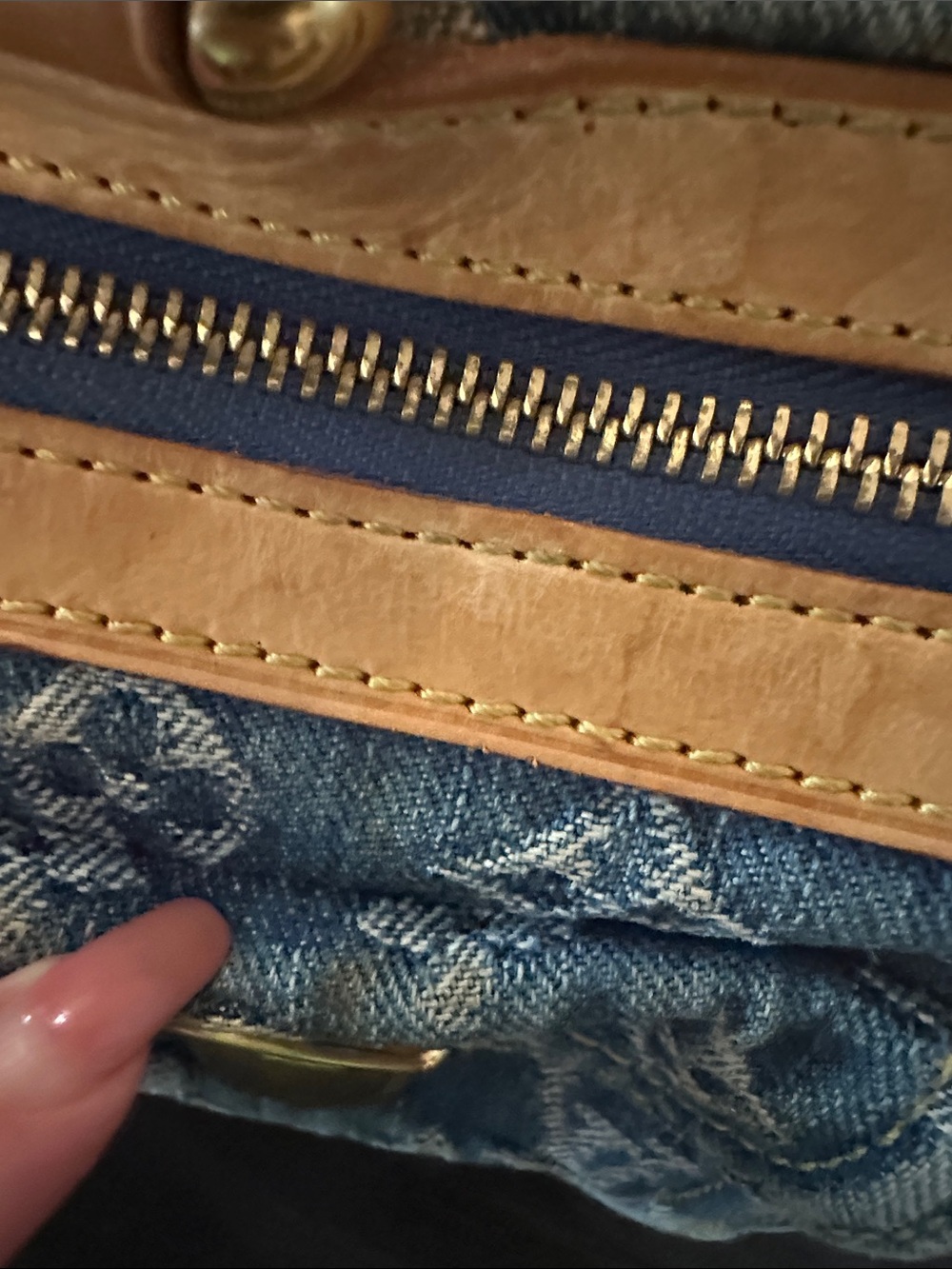 Louis Vuitton Blue Denim Speedy Monogram Satchel with Tan Leather Trim - Picture 10 of 13